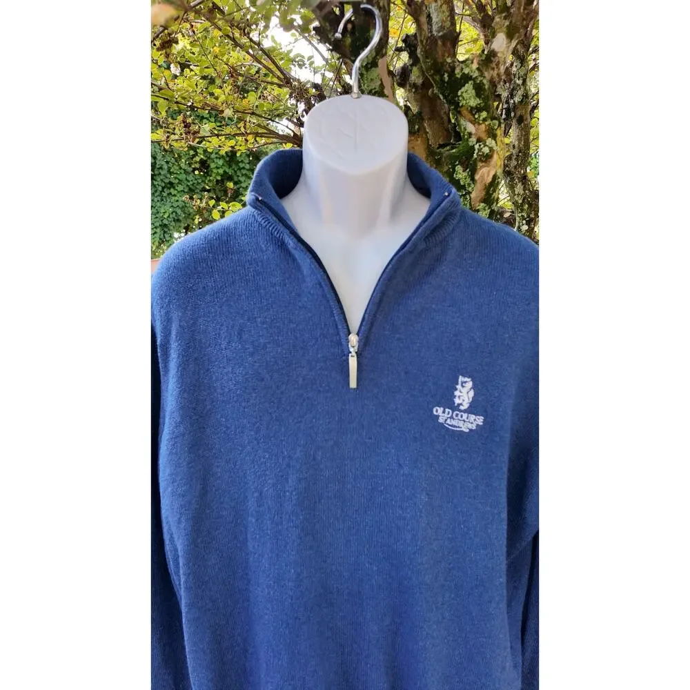 Glenmuir 1891 XL 1/4 Zip Merino Wool Sweater Old Course St Andrews Blue Golf